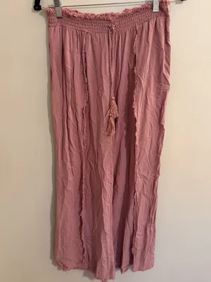 Vanilla Star Women’s Pink Wide-Leg Tassel Drawstring Pants thumbnail 3