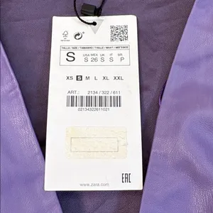 NWT Zara Faux Leather Ruched V Neck Dress Purple Size Small thumbnail 3
