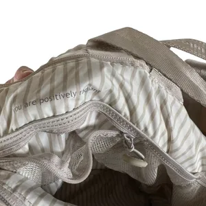 Lululemon Floral Drawstring Gym Tote Bag Taupe Champagne Rose Gold Logo *FLAWED* thumbnail 13
