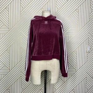 Adidas Originals Hoodie Sweatshirt Cropped Velour Purple Red Size US‎ Small thumbnail 3