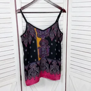 Express Damask Paisley Satin Camisole Tank Top Black Pink Multi Large Y2K‎ Boho thumbnail 7