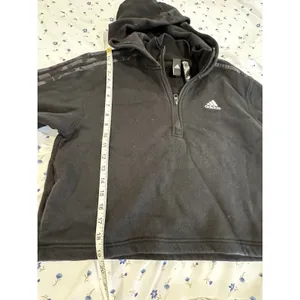 Adidas Athleisure Cropped Quarter Zip Hoodie Sz:M Black Camo Stripe Pullover thumbnail 5