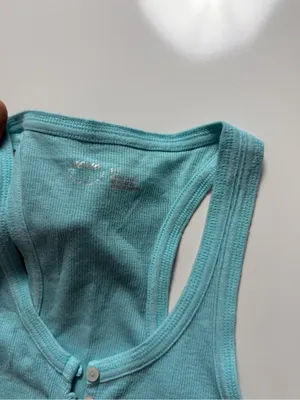 Aerie Henley Racerback Tank Top, Blue, Size S thumbnail 5
