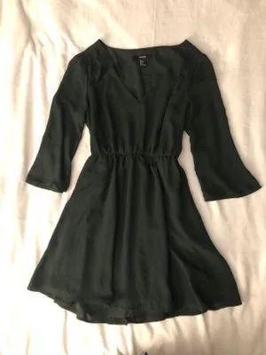 Forever 21 Dark Green Long Sleeved V Neck Dress Holiday thumbnail 1
