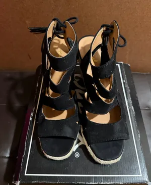 Qupid jello-02 black suede lace up platform wedges Espadrille 8.5 thumbnail 1