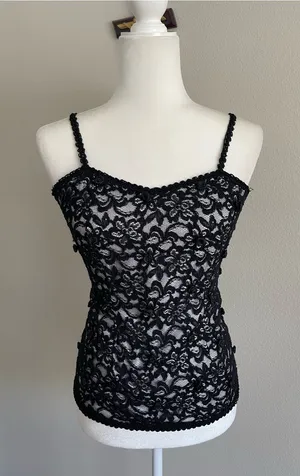 Black Floral Lace Camisole with Braided Straps thumbnail 1