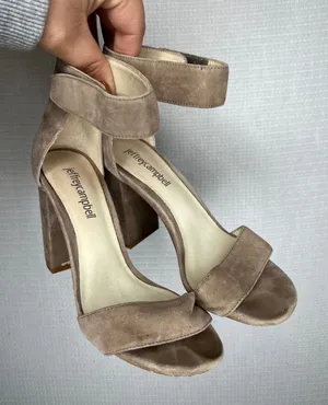 Jeffrey Campbell Suede Ankle Strap Block Heels Women's Size 5‎ Taupe thumbnail 1