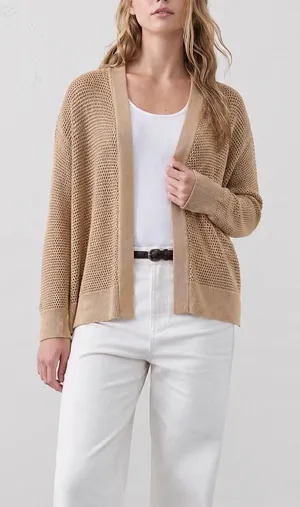 Gap Tan/Beige Oversized Long Sleeve Crochet Open Front Cardigan Sweater thumbnail 1
