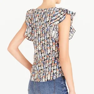 J Crew Mercantile‎ Women's Floral Ruffle Sleeve Top Size 12 Black Multi thumbnail 2