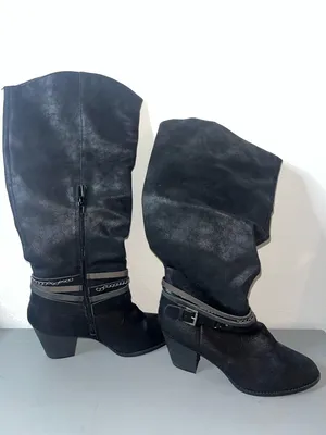 Jellypop Kylee Chain Strap Gunmetal Metallic Brushed Moto Boho Knee Zip Boots 10 thumbnail 7