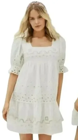 Forever That Girl Women's White Eyelet Puff Sleeve Dress Open Back size‎ xs thumbnail 1