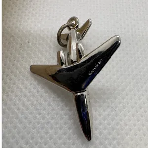 Vintage Sterling Silver Airplane Jet Charm Rhodium Plated Travel Pendant 3.59g thumbnail 5
