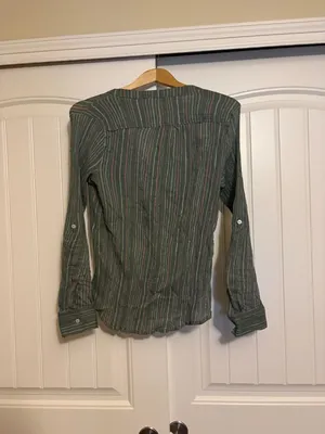 Carve Designs Popover Top Large Long Sleeve Organic Cotton Green Stripes Texture thumbnail 3
