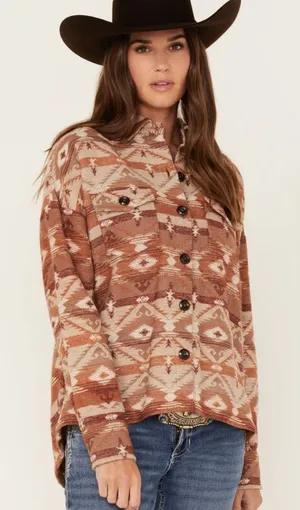 ROCK & ROLL Denim Southwestern Western Jacquard Shacket Shirt Jacket Medium $80 thumbnail 1