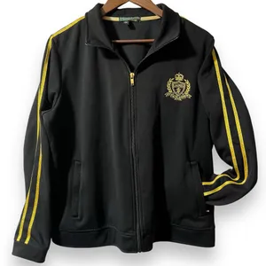 Lauren Ralph Lauren Active Jacket Women's‎ L Black Metallic Gold Crest Trim thumbnail 1