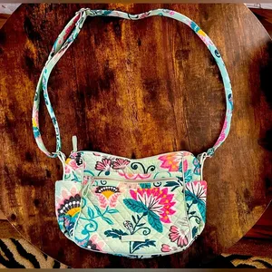 Vera Bradley RETIRED: | Mint Flowers pattern medium size crossbody purse thumbnail 1