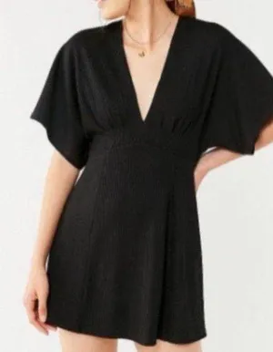 Urban Outfitters Claudia Dress Ribbed Knit Plunging Mini Size XS Black thumbnail 1