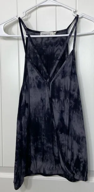 NWOT Ginger G black gray tie dye strap tank top blouse top cute casual‎ small thumbnail 1