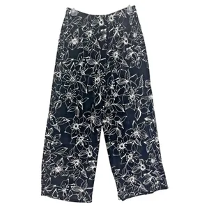 Vtg Softwear by Mark Singer Pants Women L Black Floral Wide Leg Cropped USA Y2K thumbnail 2
