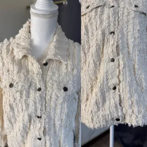 Pilcro Fluffy Corduroy Trucker Jacket Womens Large Cream Frayed Fringe NWOT thumbnail 13