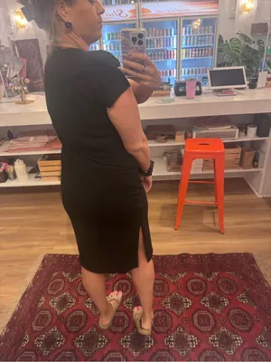 Ribbed Black Midi Wrap Dress with Waist Tie thumbnail 10