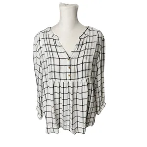 Wrangler White Black Plaid Pintuck Blouse Western Boho Size Medium thumbnail 2