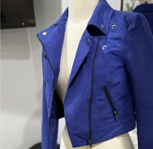 Divided by H&M Royal Blue Faux Suede Moto Biker Jacket thumbnail 4