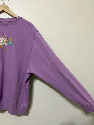Nike Floral Mushroom Embroidered Sweatshirt Lilac Purple Fleece Crewneck XL thumbnail 7