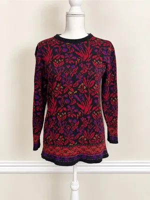 Vintage Silver Threads Floral Jacquard Sweater Made USA Medium Art to Wear thumbnail 2