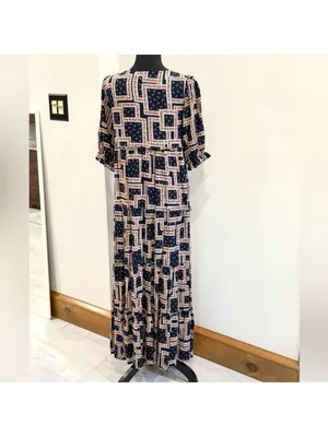 Natural Life Collette Tiered Maxi Dress Navy Scarf Print Size XS Beachy Boho thumbnail 6