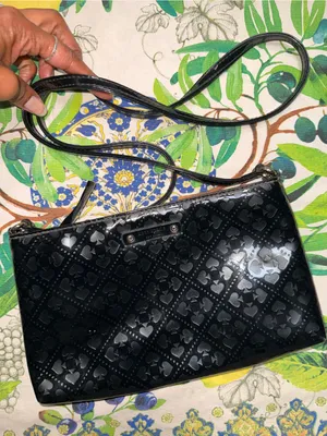 kate spade Black Patent Embossed Shoulder Bag with Card Suit Pattern thumbnail 5