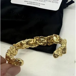 Amber Sceats Emery Cuff‎ Bracelet Crushed Metal Design 24k Plated thumbnail 3