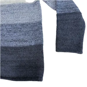 LL Bean Blue Ombré Stripe Chunky Knit Button‎ Cotton Cardigan Sweater LARGE thumbnail 4