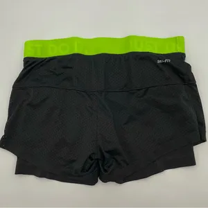 Nike Shorts Running Layers Black Neon Band Women Size‎ Small Fitted Mesh Stretch thumbnail 2