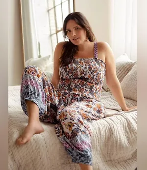 ANTHROPOLOGIE Verona Smocked Pajama Lounge Top Paisley Floral Crop Modal Size XL thumbnail 10