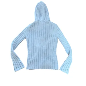 Y2K Express Light Blue Knit Hooded Sweater‎ Merino Wool Blend Womens S Cottage thumbnail 7
