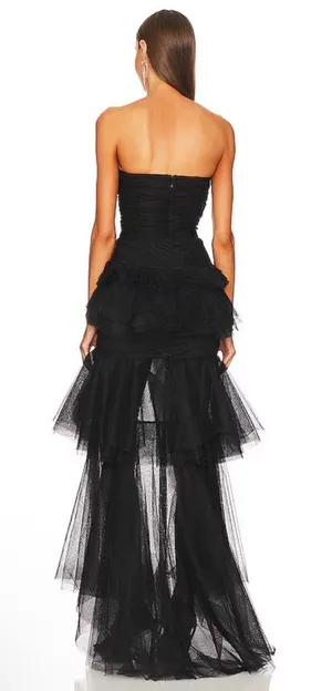 NEW NWT Michael Costello X Revolve Alai Strapless Tulle Maxi Gown In Black thumbnail 2