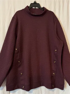 d&co Active Quilted Button‑Detail Pullover – Plum – XL Purple thumbnail 1