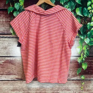 Free People Free Assembly Terry Cloth Shirt Large Short Sleeve Orange Striped Top TN Vols thumbnail 4