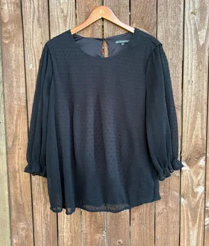 Adrianna Papell Black Whimsigoth Swiss Dot Pleated Blouse thumbnail 1