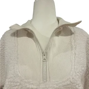 NWT aerie‎ women's oversized Sherpa size xs im cream color quarter zip thumbnail 2