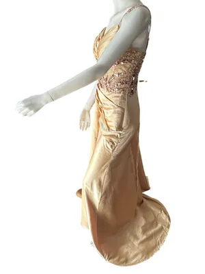 Criebdk Elegant Satin & Sequins Formal Dress Gold Size 8 (See Measurements) NWT thumbnail 3