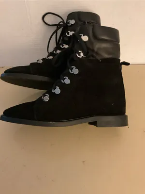 Aquatalia women black leather suede hiking combat boots US 9 thumbnail 6