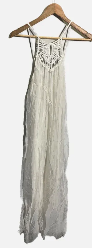 Aquavita Resort Maxi Dress Womens L/XL White Luna Crochet Boho Beach Cover Up thumbnail 1
