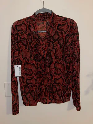 Nine West Red And Black Snakeskin Long Sleeve Blouse thumbnail 2