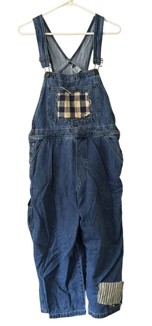 Haiks Country Patch Work Denim Overalls Blue Size Women I think Medium VTG READ thumbnail 1