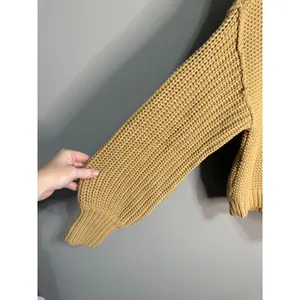 Free People Dream Cable Knit Oversized Sweater Camel NWT Size S‎ Crewneck thumbnail 10