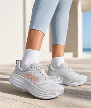 Hoka Bondi 8 Running Shoes Grey Peach Women’s Size 9 thumbnail 1