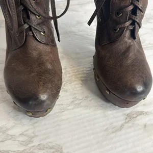 Sam Edelman Winsford Brown Leather Lace‎ Up Clogs Fur Booties Size 6.5M festival thumbnail 5