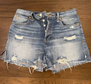 We The Free Cream Distressed High-Rise Denim Shorts Size 27 - C69-005 thumbnail 1
